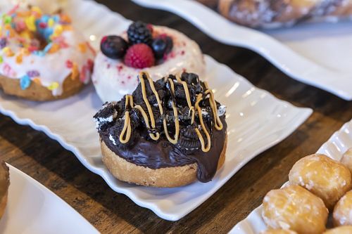 Peanut butter drizzle on Oreo  at Sweet Retreat Donuts in Long Beach