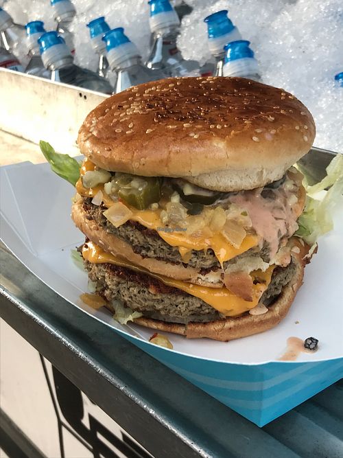 Mic bag vegan Big Mac burger  at Evolution Burger - Food Truck in Northridge
