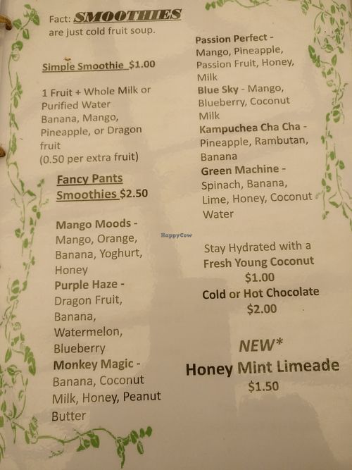 A couple of vegan options hereof at Hefalump Cafe in Mondulkiri