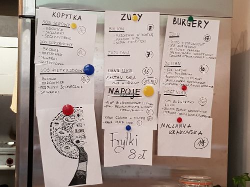 Menu at Bezmleczny in Krakow