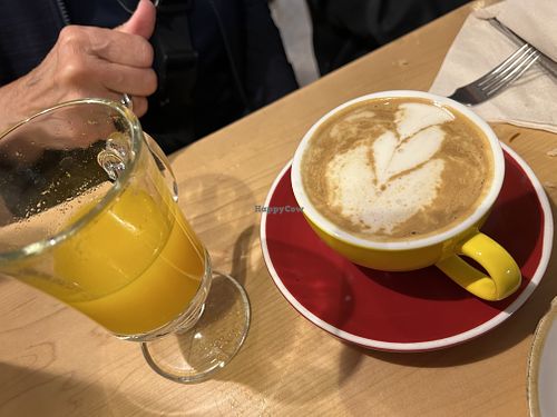 Orange juice and cappuccino with soy milk   at Maiatza in San Sebastian