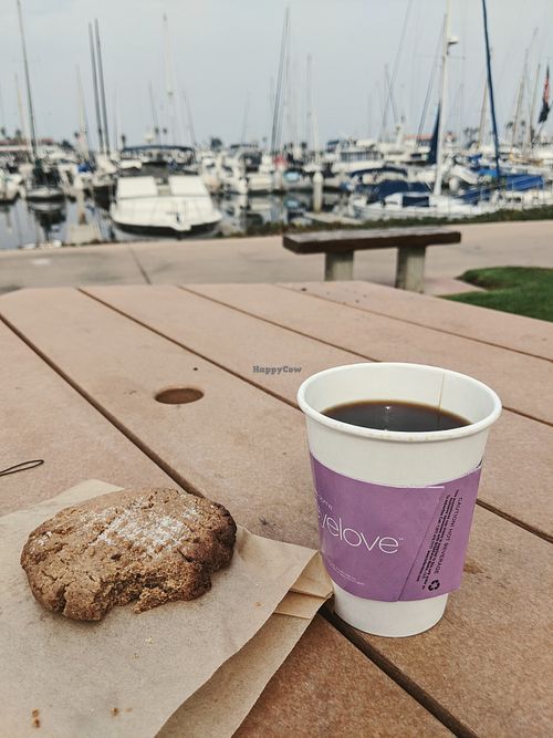 The vegan+gluten free peanut butter cookie is my favorite 😊 with a coffee! at Caffrodite Community Collective in Ventura