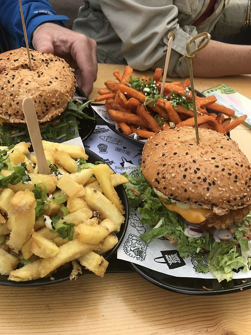 Burgers and fries at Vegan Junk Food Bar - Eastside in Amsterdam