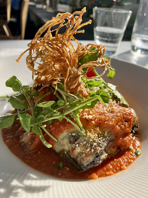 Vegan lasagna  at Mark & Vinny's Spaghetti & Spritz in Surry Hills