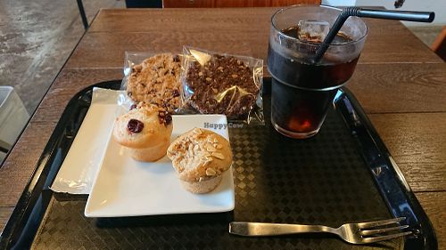 muffins, coffee, biscuits, all vegan  at Lily Valley in Fukuoka