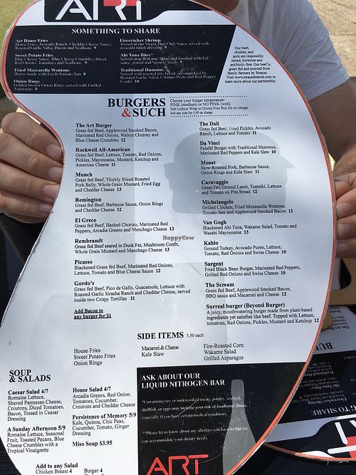 The menu at Art Burger Sushi Bar in Myrtle Beach