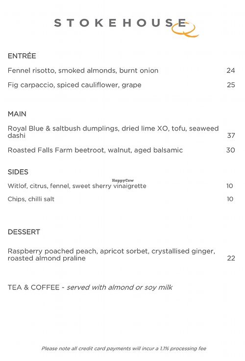 Vegan Menu  at Stokehouse Q in South Bank