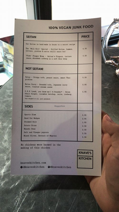 Menu as of June 2018 at Knaves Kitchen in Leeds