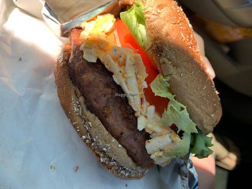 Beyond Meat Burger with vegan pimento cheese at Pinky's Westside Grill in Charlotte