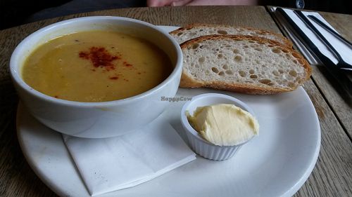 Soup of the day with crusty bread (roasted garlic, celeriac & fennel) at The 78 in Glasgow