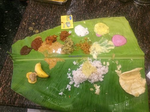This picture doesn't really do it justice. This was early in the meal and they hadn't yet piled everything on. It's all you can eat, and I finally had to tell them to stop. at Mothers Veg Plaza in Thiruvananthapuram