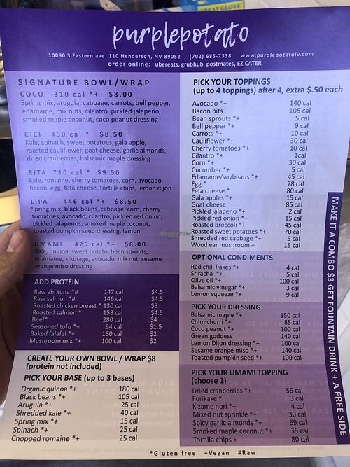 Menu front side at Purple Potato in Henderson