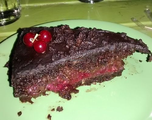 Red fruits-chocolate cake at Chutney in Stockholm