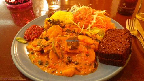 Curry and rice with side salad at Chutney in Stockholm