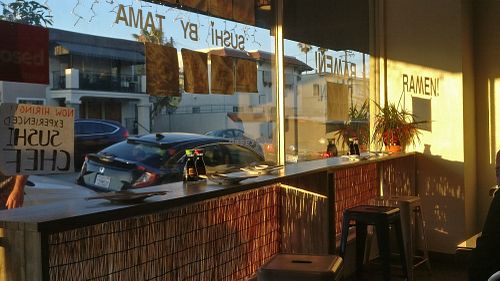 Front bar with awesome shadow   at Blue Bird Sushi in Long Beach