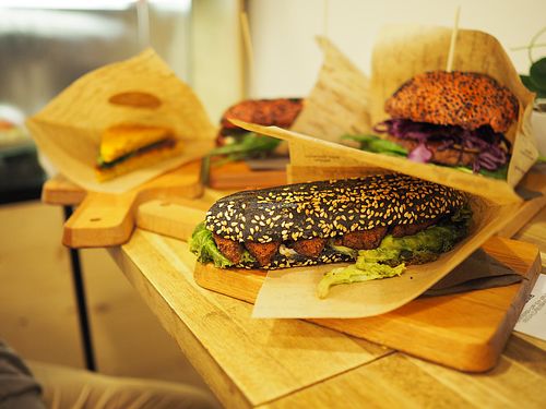 A couple of burgers, the hotdog and a sandwich. All vegan! at Organic Garden in Ljubljana
