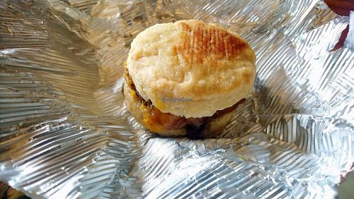 Sausage and cheese biscuit (vegan) at Falcon Coffee Bar in Nashville