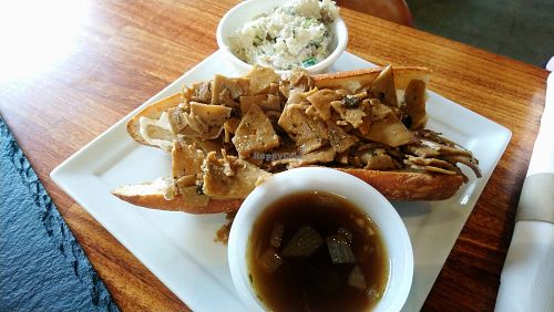 French Dip with potato salad and onion juice at Falcon Coffee Bar in Nashville