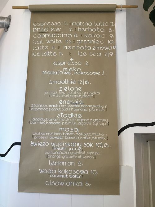 Drink menu at Vegano Cafe in Krakow