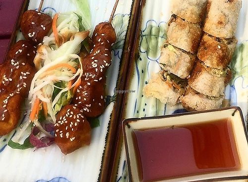 Saté skewers and spring rolls  at Good Morning Vietnam Vegan in Berlin