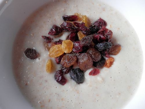 Porridge made with coconut milk and topped with dried fruit at Caffe Nero in Spalding