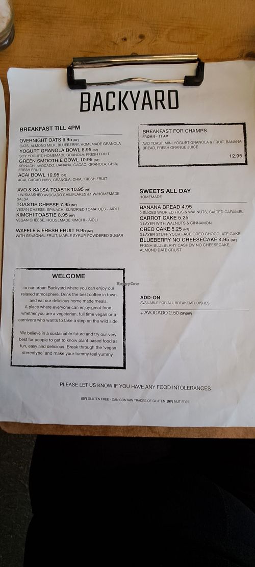 Menu 1 at BACKYARD in Rotterdam