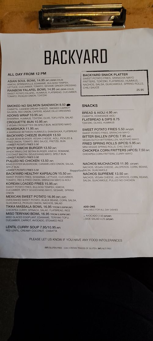 Menu 2 at BACKYARD in Rotterdam