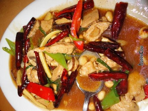 chicken substitute and veggies in spicy sweet sauce at Lao Wai in Stockholm