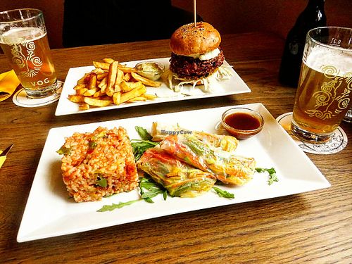 Vegan risotto and spring rolls. Burger is vegetarian, not vegan. at Pivohram Golar in Gornja Radgona