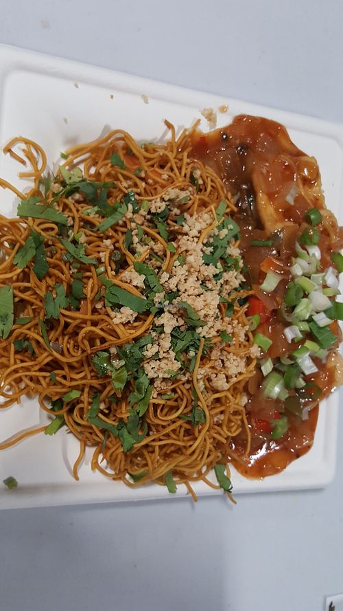 Spicy tofu and noodles at Rockin Buddha - Food Truck in Manchester