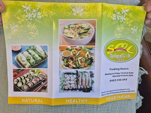 Menu at Spring of Life - SOL in Bowral