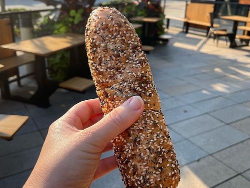 Vegan everything hot dog  at Blazing Bagels in Seattle