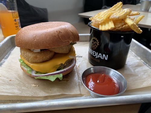 Burger and fries at Smiðjan Brugghús in Vik