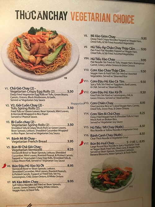 Whole page of Vegan/vegetarian menu. Look out for dishes with egg. at Pho Palace in Arlington