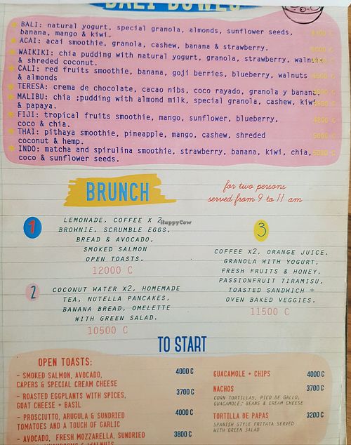 Breakfast Menu at Bali Beach Deli in Santa Teresa