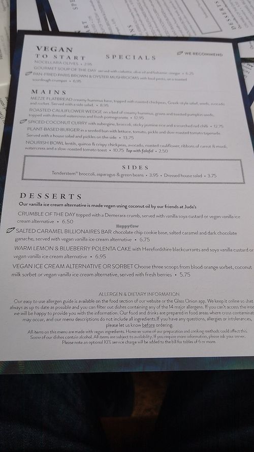 Vegan Menu at The Swan in Amersham