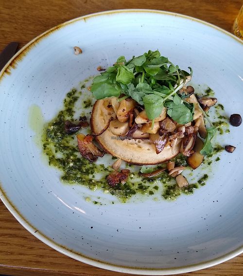 Pan fried mushrooms on sourdough crumpet at The Swan in Amersham