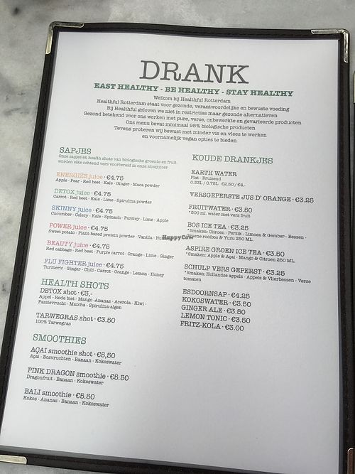 Drinks menu  at Healthful in Rotterdam