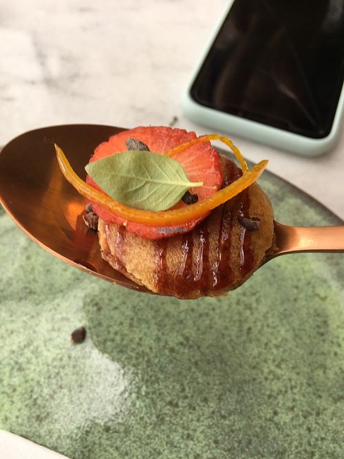 Sample of the vegan pancakes he is putting on the menu at Healthful in Rotterdam