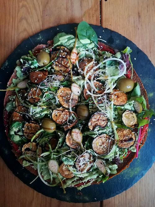 Green Garden Raw Vegan Pizza at The Raw Kitchen Malmö in Malmo