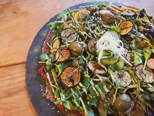 Green Garden Raw Vegan Pizza at The Raw Kitchen Malmö in Malmo