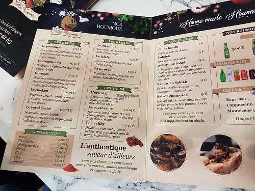Menu at Mr Houmous in Paris