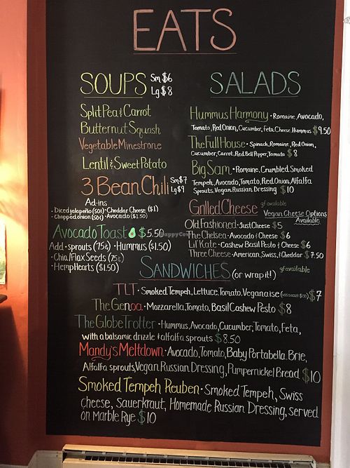 Menu blackboard 1 at Jess's Juice Bar in Lambertville