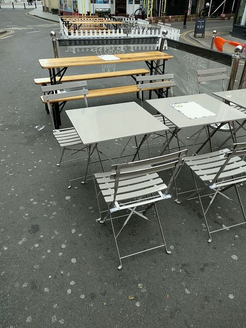 Outdoor seating when road is closed (weekends) at Beelzeburger in Brighton