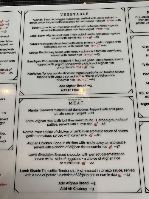 Menu 2 at Afghan Kitchen in Surrey