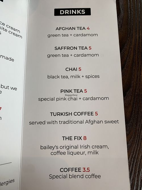 Desert menu 2 at Afghan Kitchen in Surrey