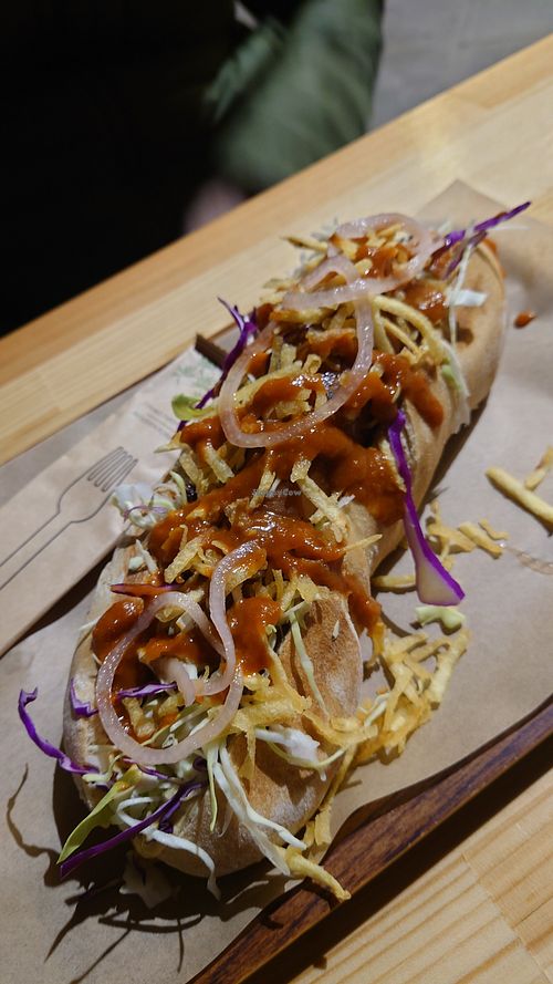 Carrot dog at Rhino Vegan Beat in Athens