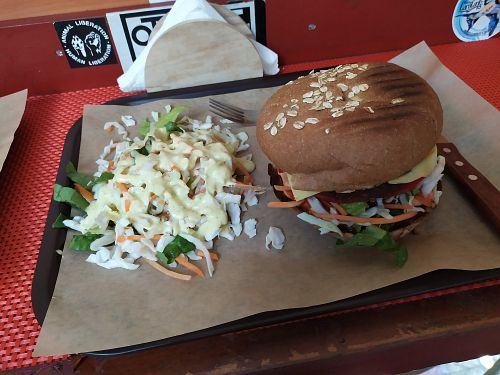 Vegan mushroom burger at Vegan Beat in Athens