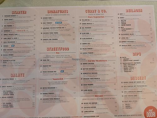 Die Karte at eatDOORI in Mainz