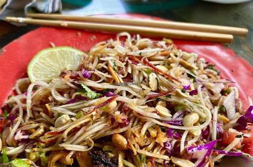 Green papaya salad at Moku Roots in Kula